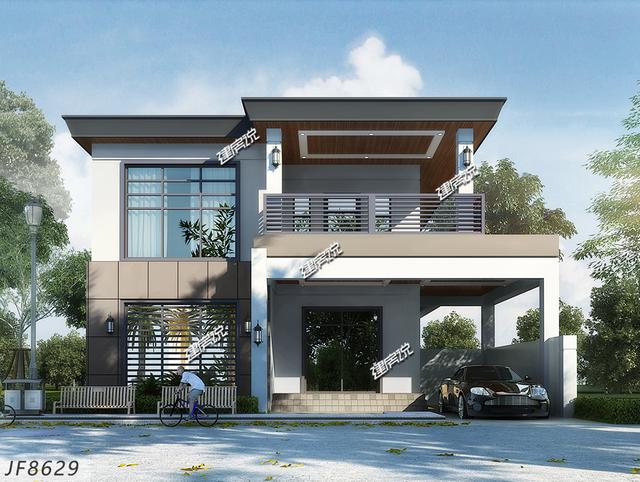 占地158平二層現(xiàn)代別墅設(shè)計(jì)圖，帶有大車庫，實(shí)用，30萬就能蓋起！