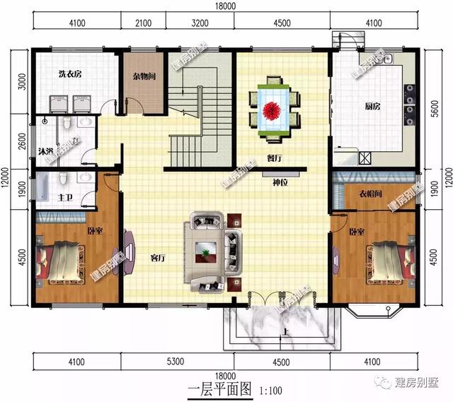 18米×12米平屋頂三層別墅設計圖，帶堂屋和雙露臺，簡約又實用，適合大家庭居住。