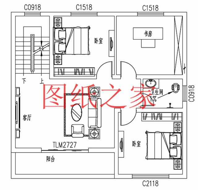 占地90平米左右的二層別墅，開間不到10米，非常實(shí)用的小戶型！