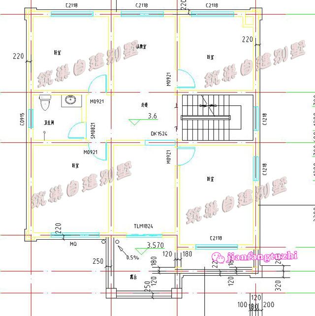 三層小洋樓別墅設計圖，旋轉樓梯車庫露臺，面寬11米。