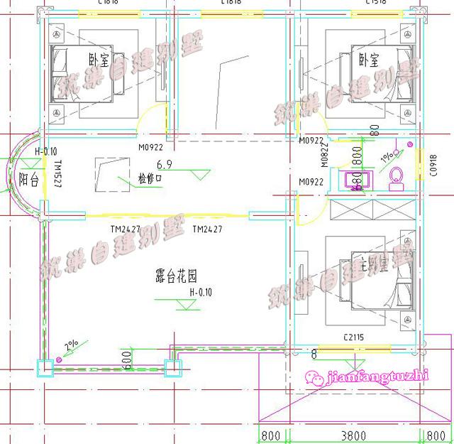 三層小洋樓別墅設計圖，旋轉樓梯車庫露臺，面寬11米。