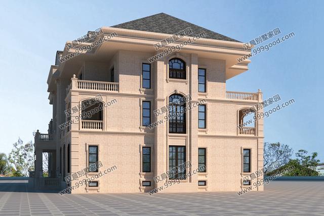 古典歐式和徽派中式結(jié)合的別墅設(shè)計圖，造型挺別致。