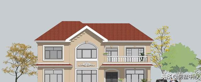 雙層歐式別墅設計圖，自帶車庫和露臺，老少皆宜。