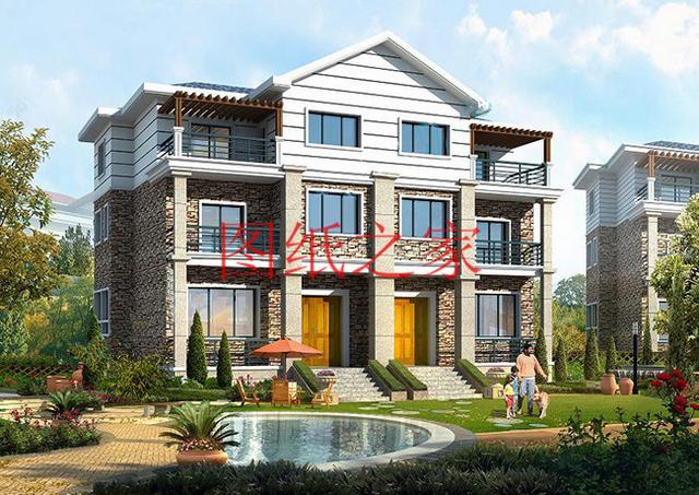 5套三層雙拼別墅方案，單戶100平左右，對稱設計彰顯房屋氣勢！