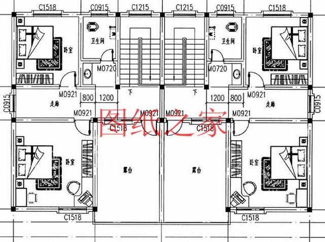 5套三層雙拼別墅方案，單戶100平左右，對稱設計彰顯房屋氣勢！