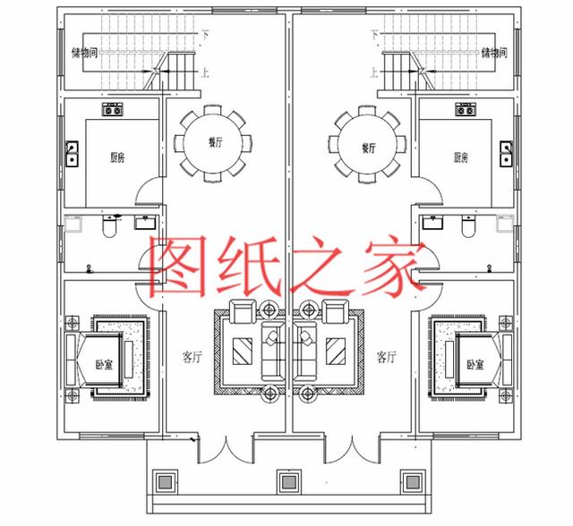 5套三層雙拼別墅方案，單戶100平左右，對稱設計彰顯房屋氣勢！