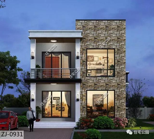 面寬8米的二層農村自建小別墅，平屋頂方便晾曬