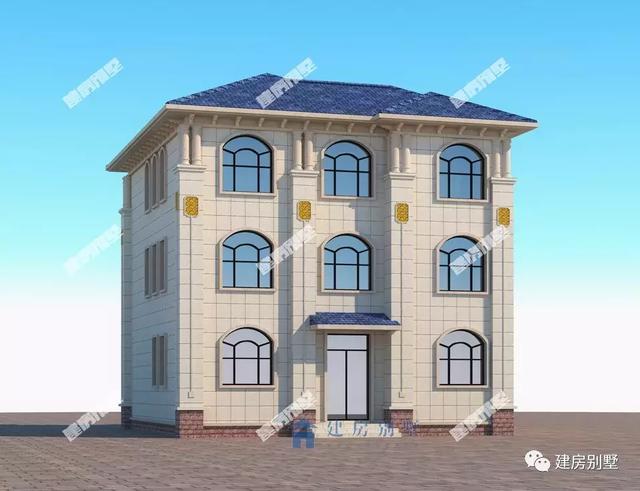 簡歐風格帶復式客廳的農村三層自建房設計方案，主體35萬，建好就是村里地標