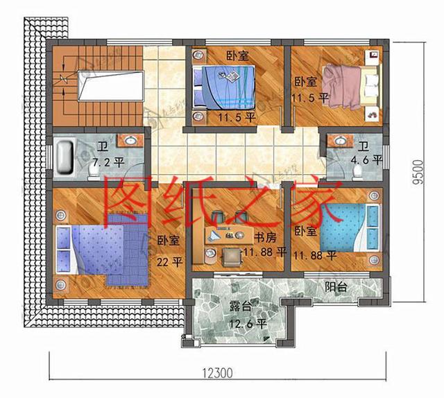 120平米二層別墅，12X10米戶型方正，喜歡就快點回家建房吧！