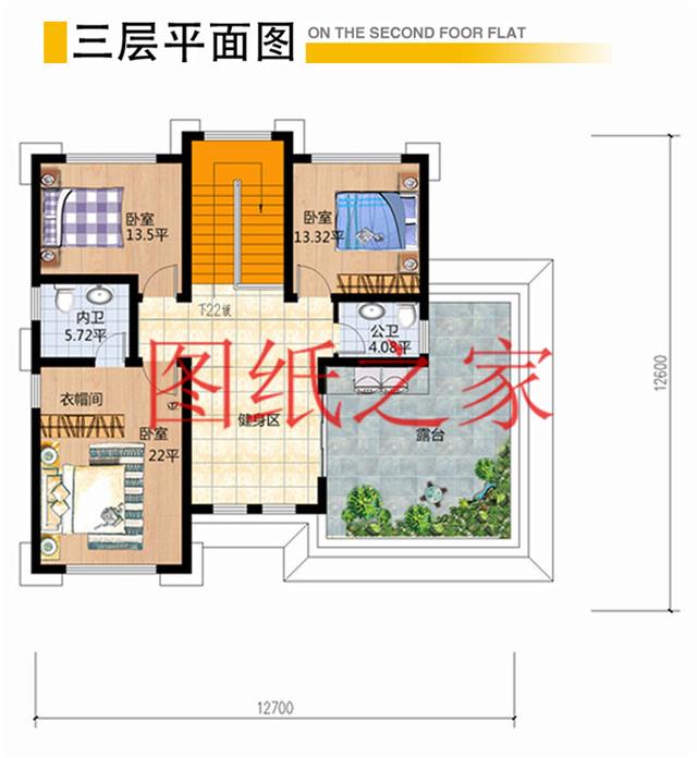 136平米三層別墅，12米X12米方正戶型，一大家子都能住在一起！