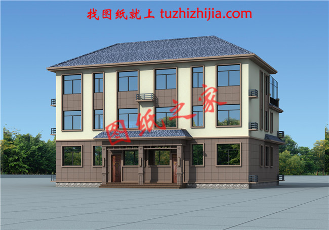 農村三層雙拼別墅戶型圖及全套施工圖紙，帶書房，帶衣帽間