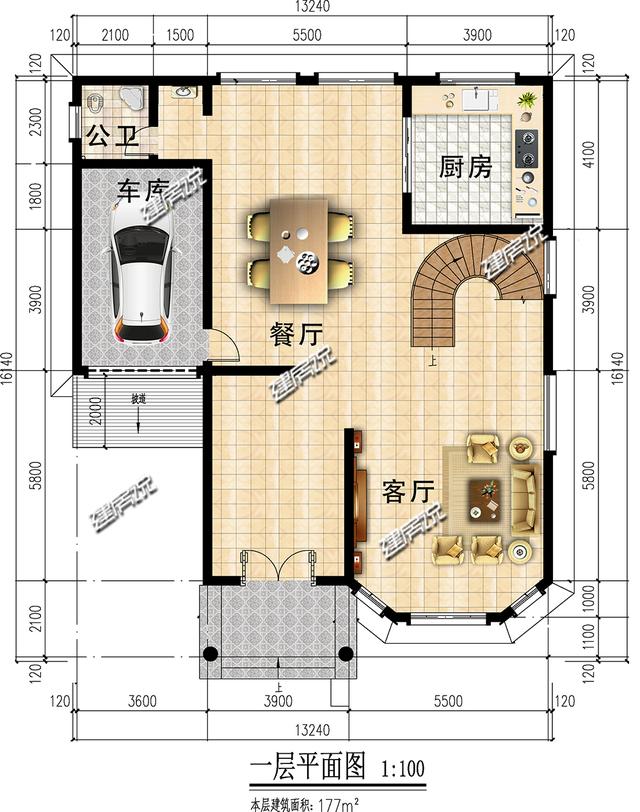 豪華大氣的新中式別墅設計圖，大落地窗帶車庫，很中意！