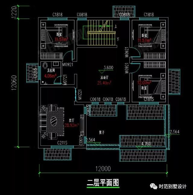 12x12米中式三層別墅，6室5廳還帶內院和室內車庫，適合農村自建