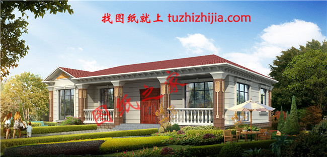 農村一層別墅設計圖,3室2廳帶書房,占地200平方米左右