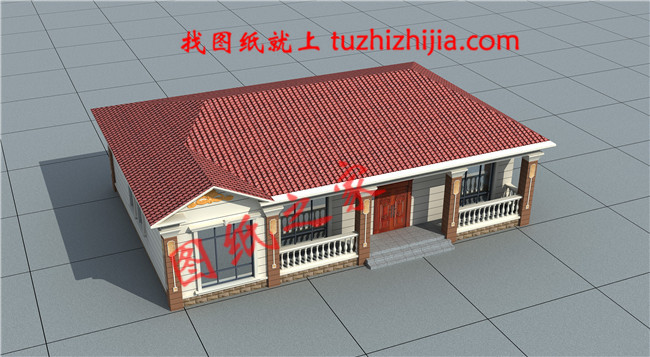 農村一層別墅設計圖,3室2廳帶書房,占地200平方米左右