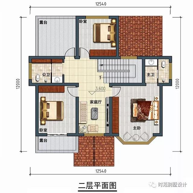 12x12米兩層別墅設計方案，美式風格帶車庫雙露臺，4室3衛(wèi)適合農(nóng)村自建