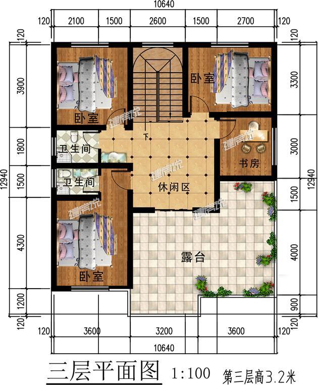 簡單大氣歐式三層別墅設計圖紙，大露臺多臥室，農村人理想的家