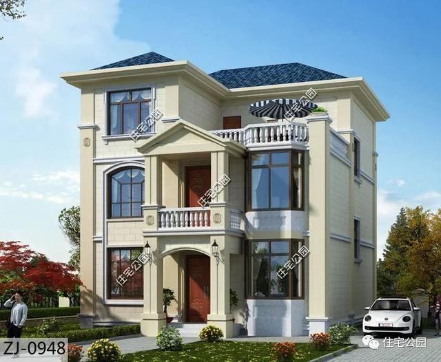 簡單大氣的歐式三層別墅設(shè)計，大露臺前后門，10米面寬適用大部分農(nóng)村