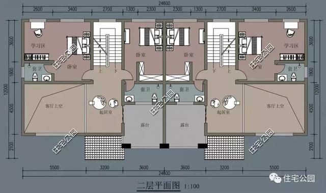 三層歐式雙拼別墅設計圖紙，單戶尺寸12×12米，還有挑空客廳、落地窗，體面又大氣