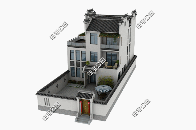 面寬11米的三層徽派別墅，現代露臺和傳統馬頭墻詮釋新農村小院