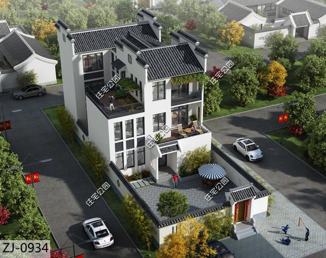 面寬11米的三層徽派別墅，現代露臺和傳統馬頭墻詮釋新農村小院