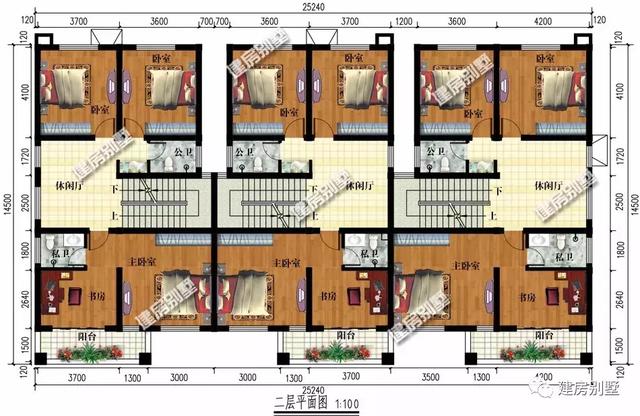 農村自建三層三拼別墅設計，25×14.5米，建成后全村人都羨慕！