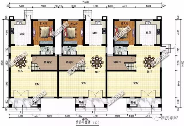 農村自建三層三拼別墅設計，25×14.5米，建成后全村人都羨慕！