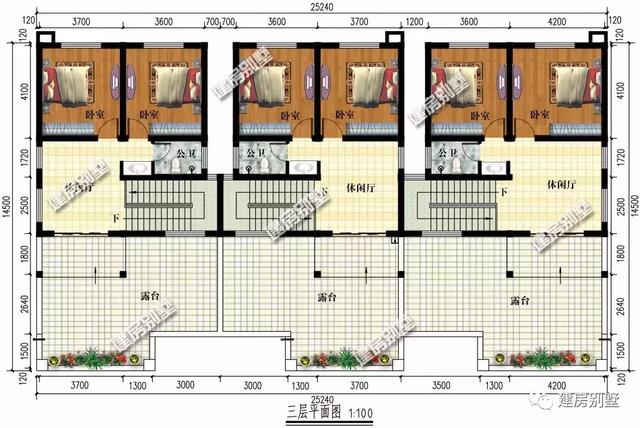 農村自建三層三拼別墅設計，25×14.5米，建成后全村人都羨慕！