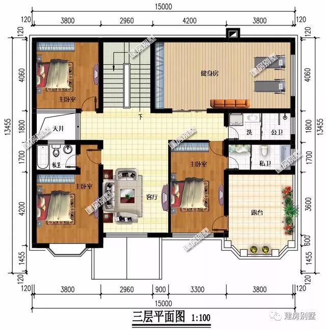 3棟農(nóng)村三層自建房設計圖，面寬都是15米多，第三套能住兩家人！