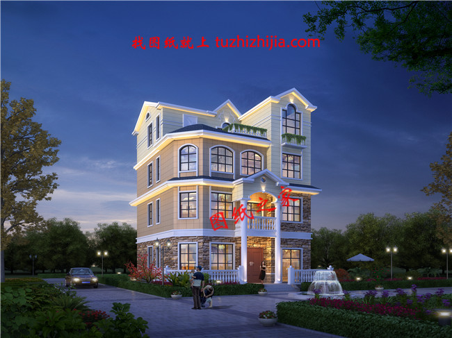 農村四層樓房外形設計圖,主臥配有陽臺和衣帽間還有衛生間