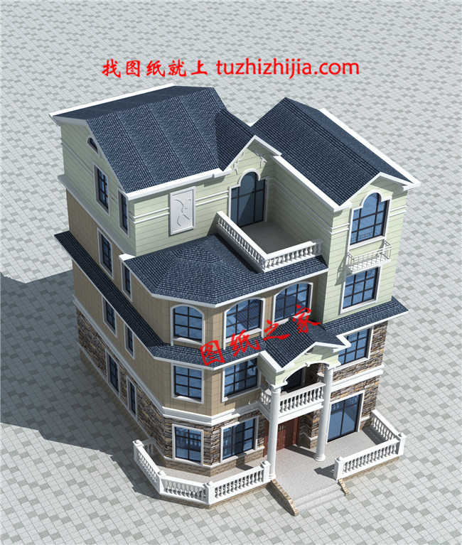 農村四層樓房外形設計圖,主臥配有陽臺和衣帽間還有衛生間