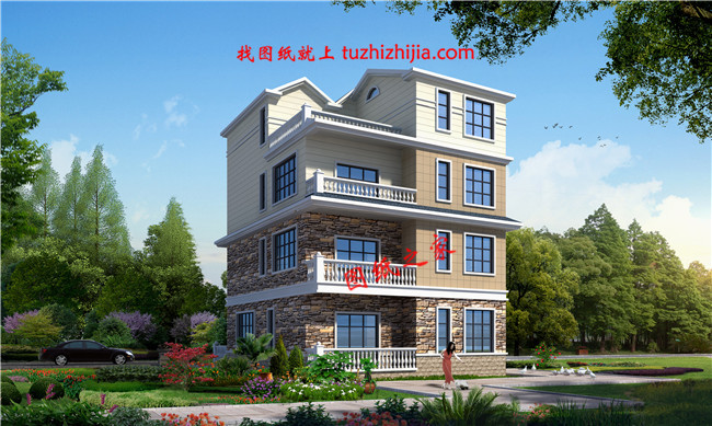 農村四層樓房外形設計圖,主臥配有陽臺和衣帽間還有衛生間