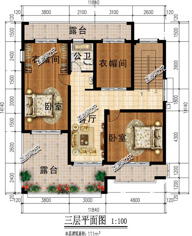 帶車庫大露臺的中式三層別墅設計圖，建一棟就是大大的享受