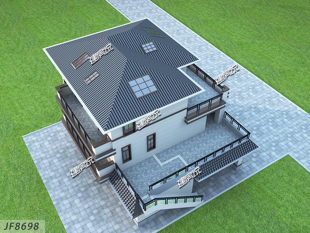 帶車庫大露臺的中式三層別墅設計圖，建一棟就是大大的享受