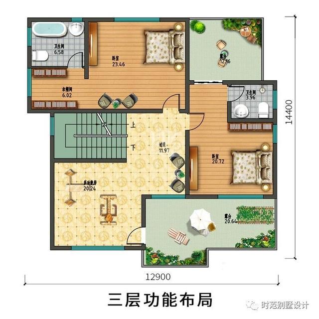 三層新中式別墅設計圖，占地156平面寬12米，毛坯造價45萬，返鄉建房非它莫屬