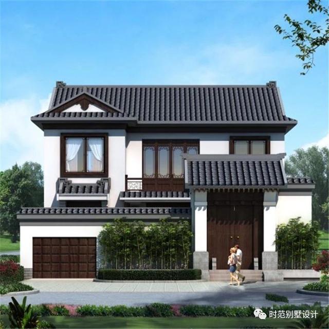 中式二層別墅戶型圖紙，面寬12米兩側無采光，5室3廳5衛，適合農村自建