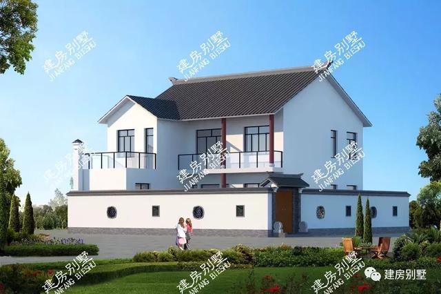 新中式二層別墅設計圖，造價25萬左右，第一棟還配有中式庭院好有意境