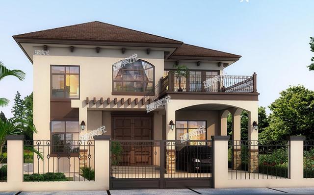 獨特新穎的農村二層別墅設計，帶有庭院和車庫，這外觀非常漂亮