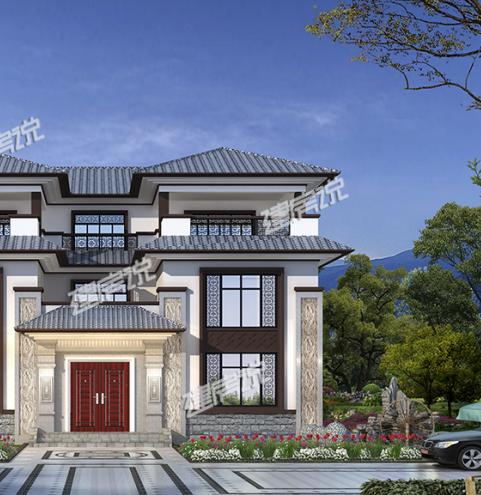 新中式三層別墅設計圖，15x14米帶挑空客廳旋轉樓梯，這才是高檔住宅