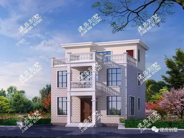 兩套三層自建房設計圖，都帶獨立廚房，第一套平屋頂，漂亮又省錢