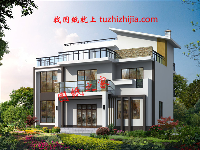 13×10米現代簡約風格三層別墅,坡屋頂和平屋頂完美結合在一起