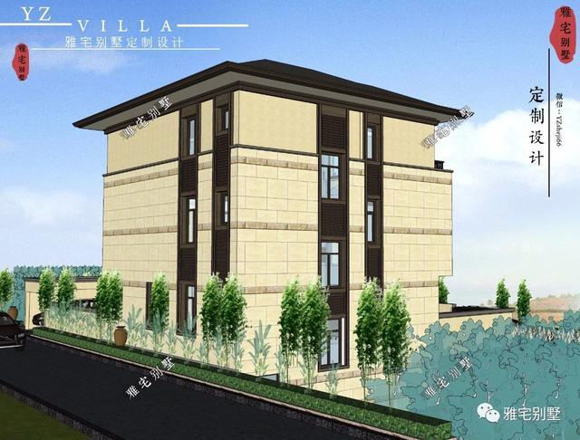 帶地下室的農(nóng)村三層新中式別墅設(shè)計圖，挑空客廳，大露臺設(shè)計。