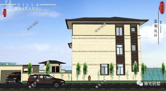 帶地下室的農(nóng)村三層新中式別墅設(shè)計圖，挑空客廳，大露臺設(shè)計。