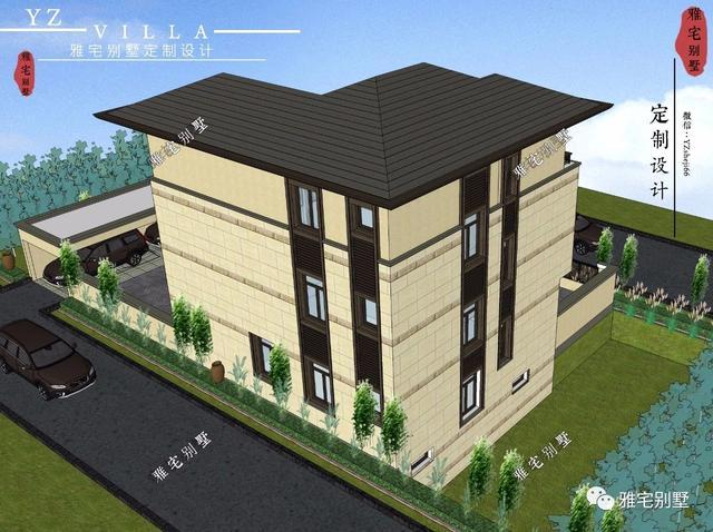 帶地下室的農(nóng)村三層新中式別墅設(shè)計圖，挑空客廳，大露臺設(shè)計。