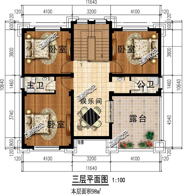 帶挑空客廳的三層歐式樓房設計圖，高端大氣，建一棟絕對賺足面子。