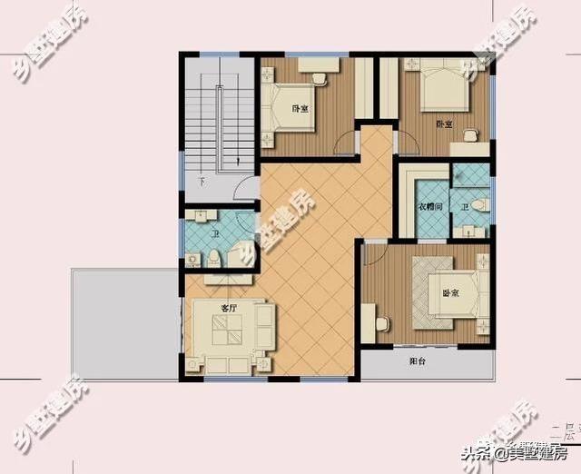 15.5×12米農村二層經典小樓設計圖，時尚的文化石外墻搭配紅色的琉璃瓦，美好鄉村生活從這里開始。