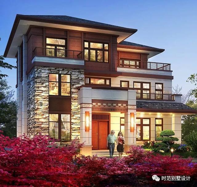 帶大露臺的二層歐式小洋樓設計圖，配色自然和諧，建在村里相當洋氣