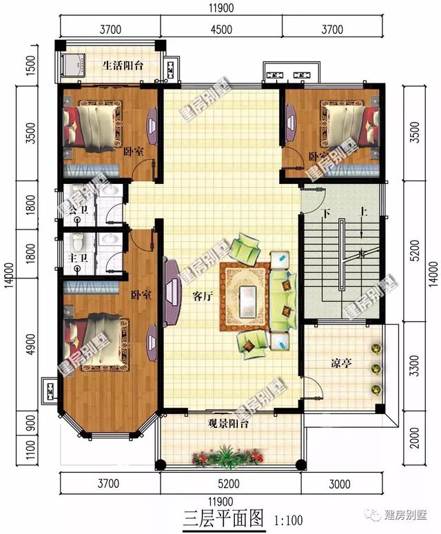 兩棟帶空中涼亭的四層樓房設計圖，既方便看風景，又很漂亮。