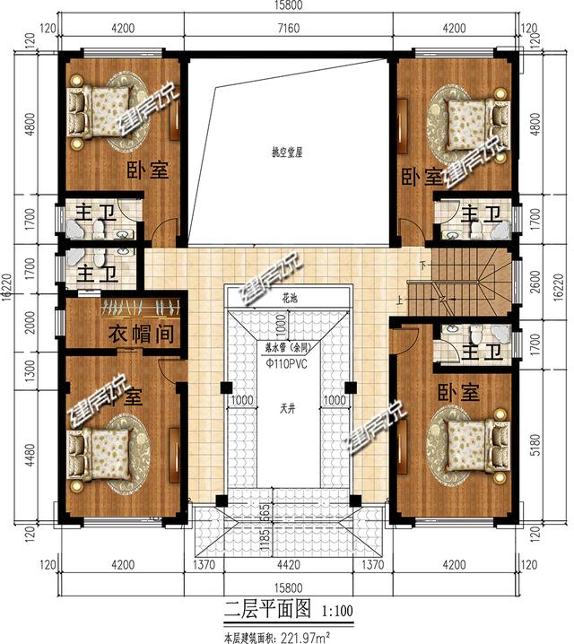三層新中式小樓設計圖，臥室也比較多，可以容納一大家子的幸福！