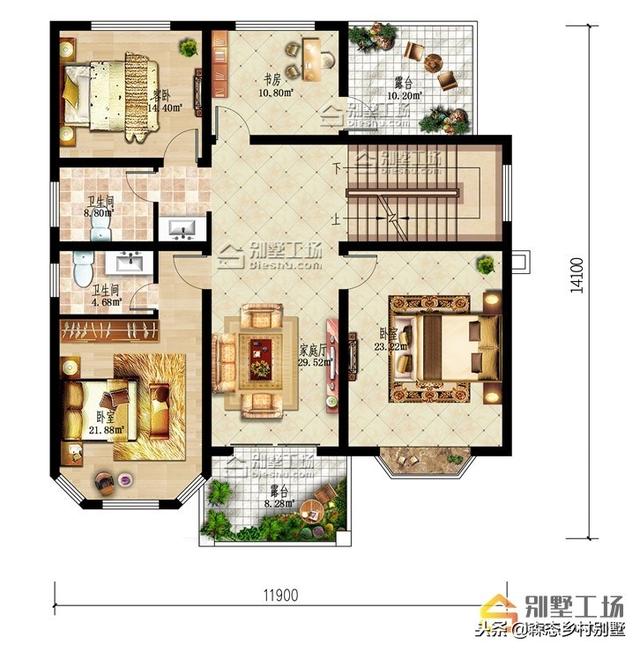 11.9X13.5米二層歐式別墅，外觀漂亮大方，布局實用。